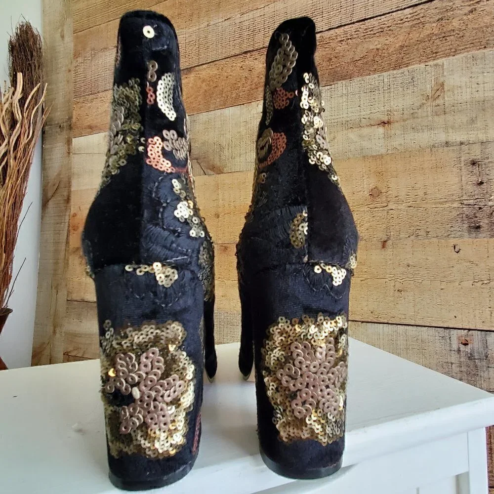 ALDO VELVET SEQUIN ANKLE BOOTIES